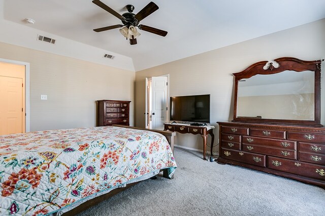 bedroom featuring ceiling fan and carpet flooring