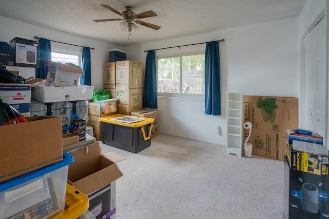 interior space featuring ceiling fan