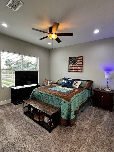 110 Vick Dr, Brownwood, TX 76801 - bedroom with carpet floors and ceiling fan