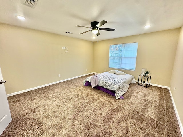 bedroom featuring carpet flooring and ceiling fan