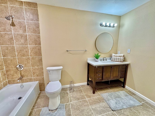 full bathroom featuring tile patterned flooring, vanity, toilet, and  shower combination