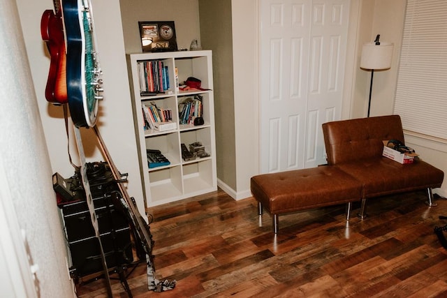 living area with dark hardwood / wood-style floors