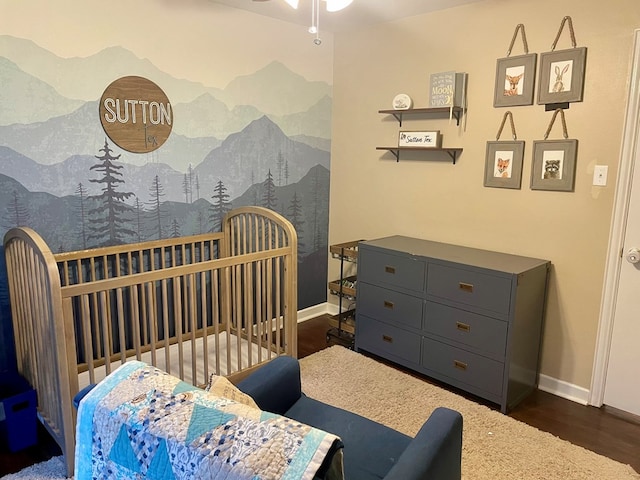 bedroom with dark wood-type flooring