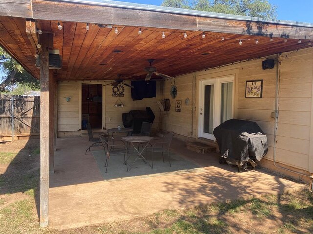 view of patio / terrace featuring a grill and ceiling fan