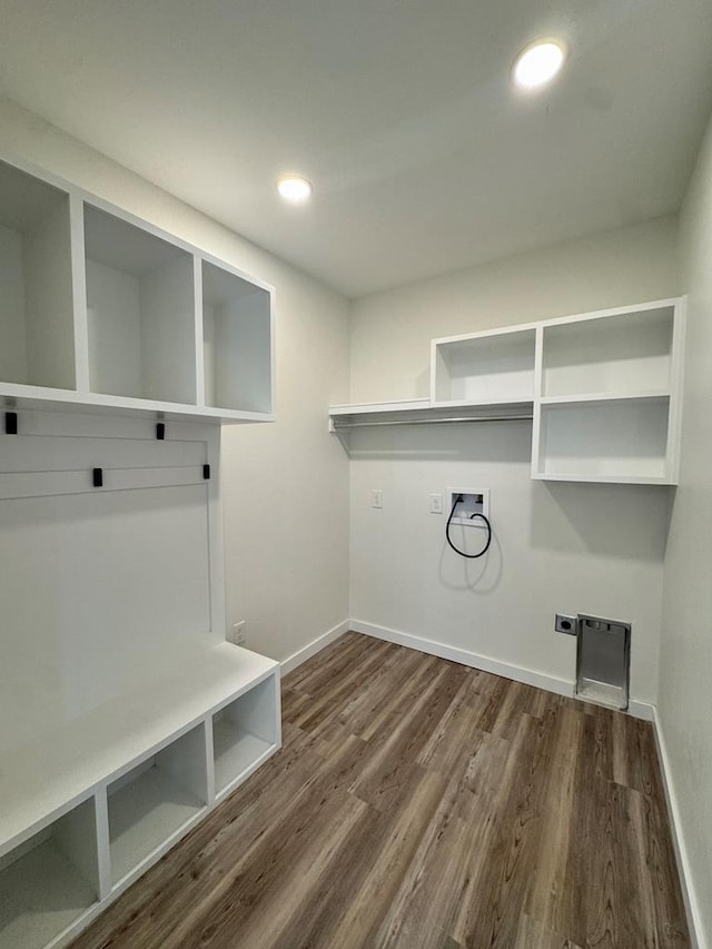 mudroom with dark wood-type flooring