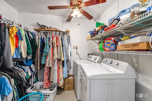 8126 N Fm 2288, San Angelo, TX 76901 - washroom featuring washing machine and dryer and a ceiling fan