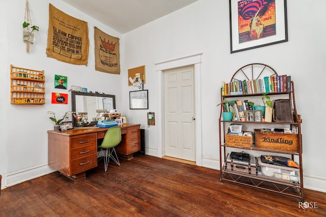 office area with dark wood-type flooring