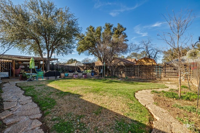 view of yard featuring a patio and a fenced backyard