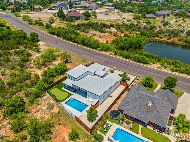 aerial view with a water view