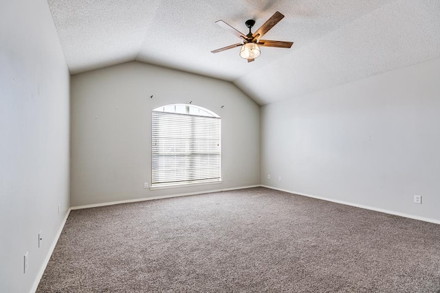 3622 Dominion Rdg, San Angelo, TX 76904 - bonus room with a ceiling fan, carpet, a textured ceiling, lofted ceiling, and baseboards