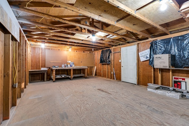 basement featuring a workshop area