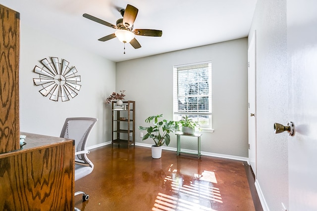 office space featuring ceiling fan