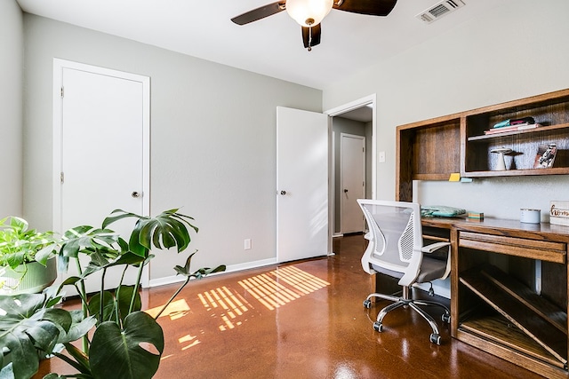 home office featuring ceiling fan