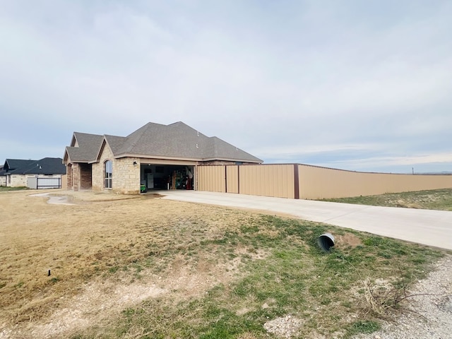 exterior space with a garage