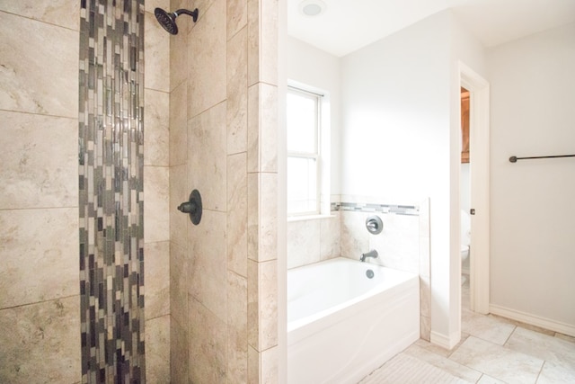 5806 Willeke Dr, San Angelo, TX 76904 - bathroom with a bath, a shower stall, toilet, and tile patterned floors