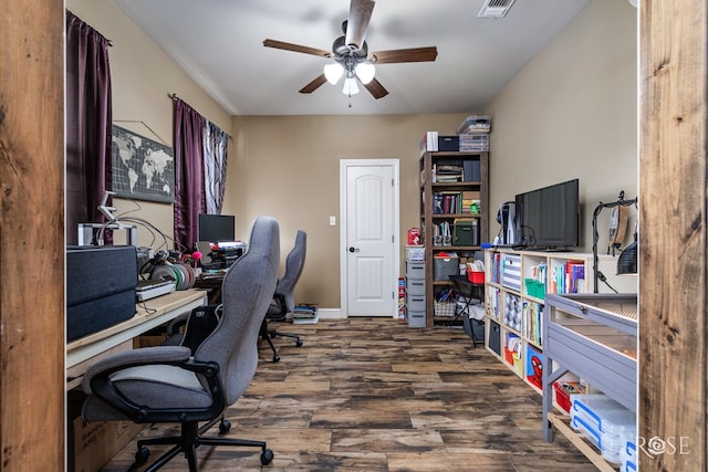 3504 Badger Ct, San Angelo, TX 76901 - office area with ceiling fan, wood finished floors, and baseboards