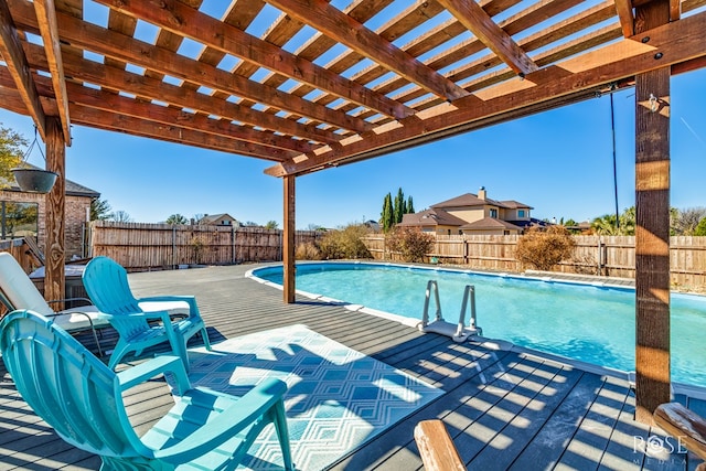 view of pool featuring a fenced in pool, a fenced backyard, and a pergola