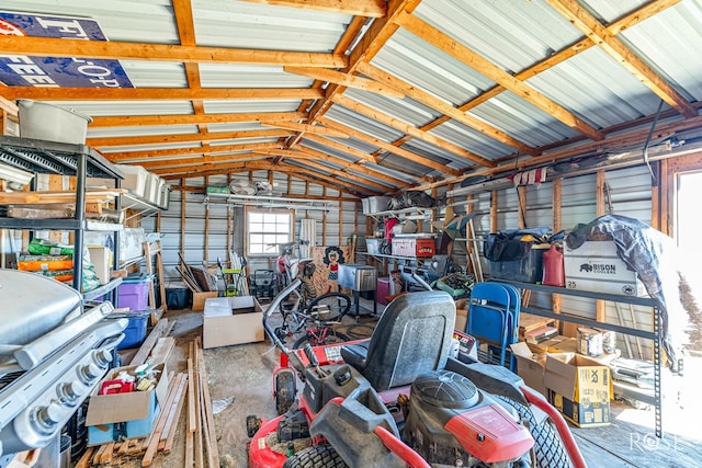 garage with metal wall