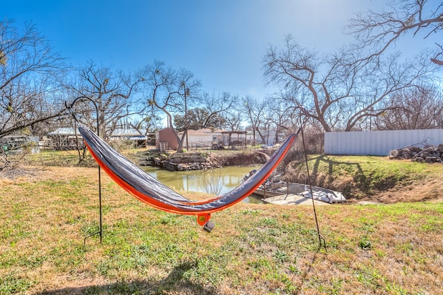 view of yard with a water view