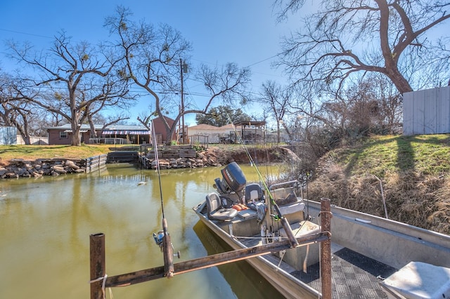 view of dock with a water view