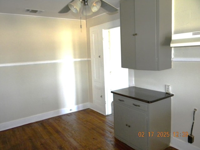 kitchen featuring dark hardwood / wood-style floors and ceiling fan