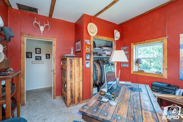 view of carpeted office space