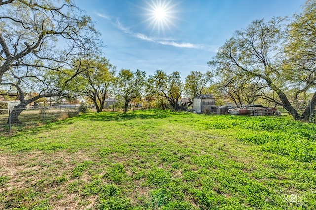 view of yard featuring a storage shed