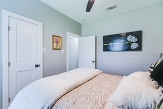 bedroom with a closet and ceiling fan