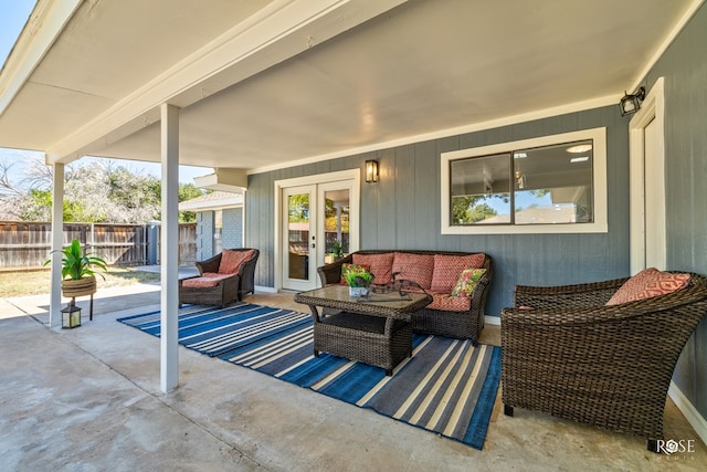 view of patio / terrace featuring an outdoor living space and french doors