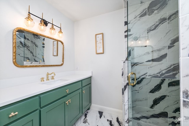 bathroom with vanity and an enclosed shower