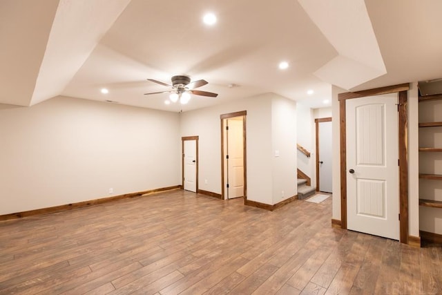 interior space with ceiling fan and light wood-type flooring