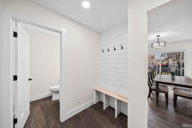 1114 Beacon Dr, Mishawaka, IN 46544 - mudroom featuring dark wood-style flooring, baseboards, and recessed lighting