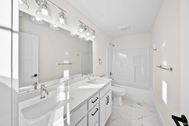 1114 Beacon Dr, Mishawaka, IN 46544 - full bath featuring toilet, shower / bath combination, marble finish floor, and a sink