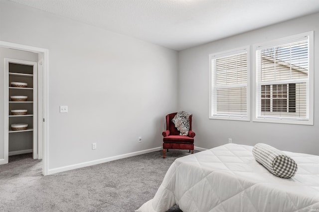 carpeted bedroom with a textured ceiling