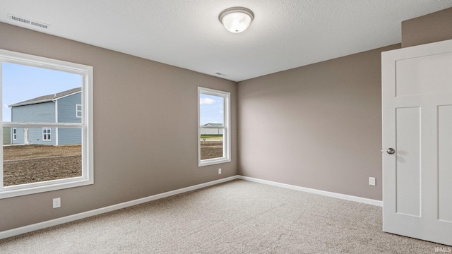 carpeted spare room featuring a textured ceiling