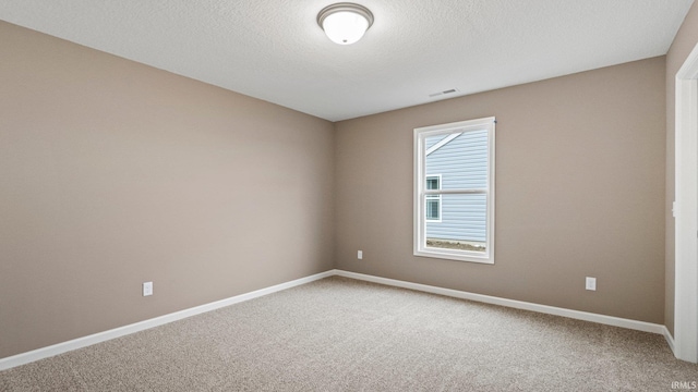 empty room with carpet floors and a textured ceiling