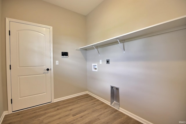 laundry area with hookup for an electric dryer, washer hookup, and hardwood / wood-style flooring