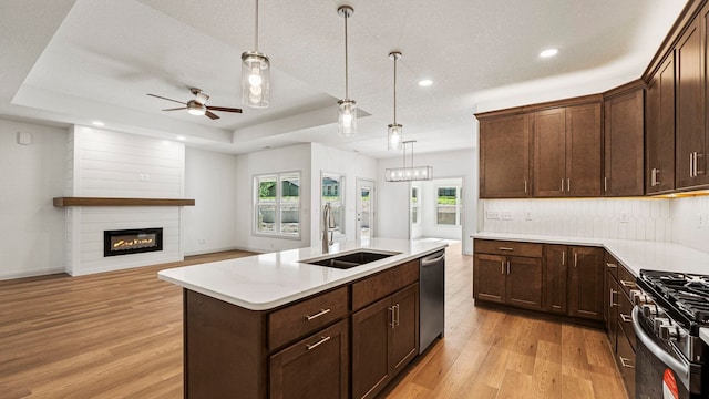 002 Ln 520 Lake James Unit 2, Fremont, IN 46737 - kitchen with light wood finished floors, a sink, stainless steel appliances, and a raised ceiling