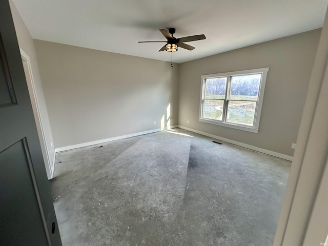 spare room with concrete flooring and ceiling fan