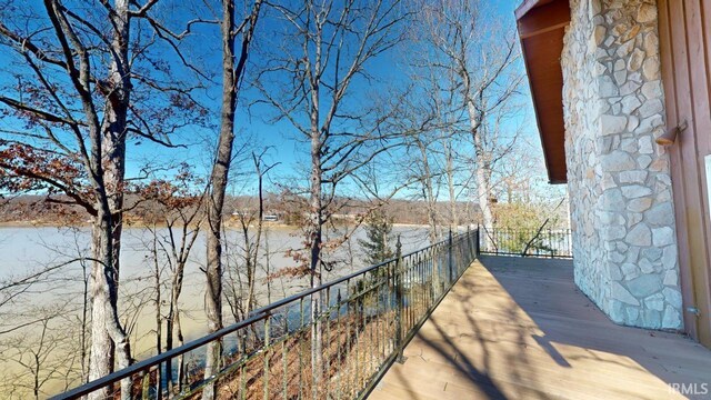 exterior space with a water view