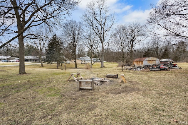 view of yard featuring a storage unit