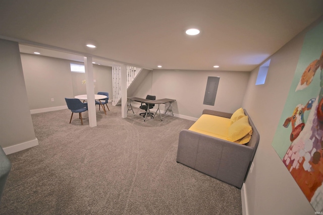 interior space with dark colored carpet