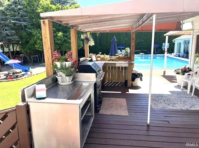 wooden terrace featuring a pergola