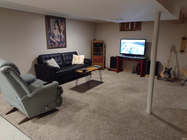 living room with light colored carpet