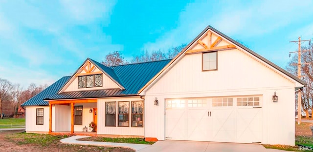 modern farmhouse with a garage