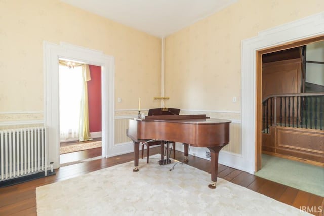 miscellaneous room featuring dark hardwood / wood-style floors and radiator heating unit