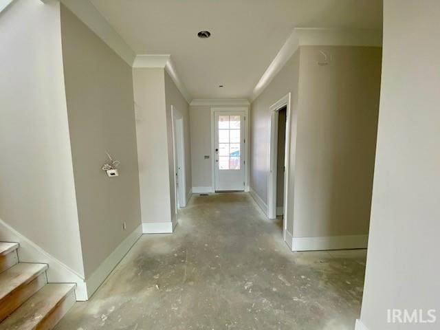 hallway with crown molding