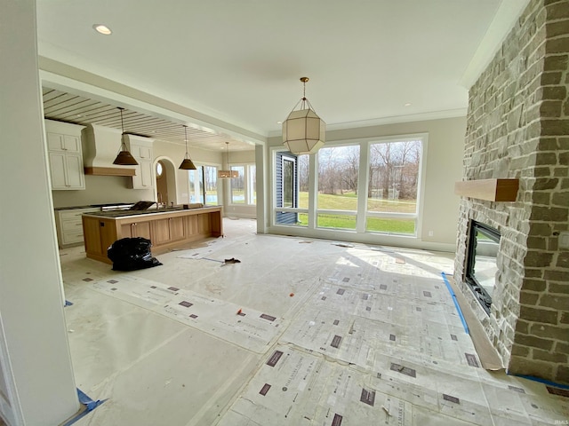 interior space with a fireplace