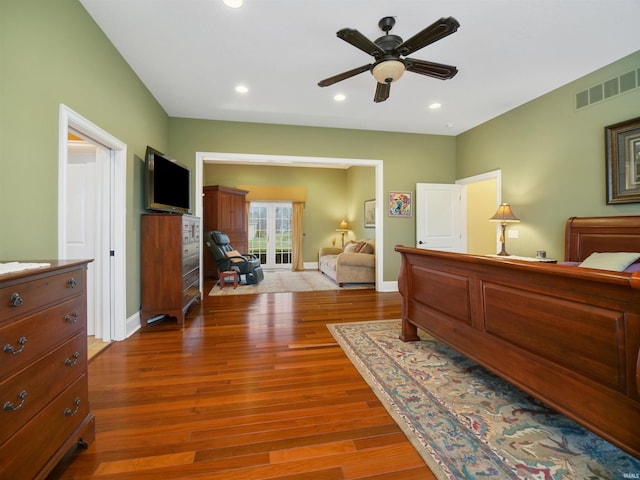 bedroom featuring ceiling fan and hardwood / wood-style floors