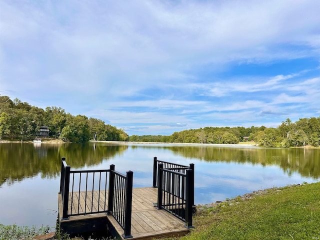 view of dock with a water view